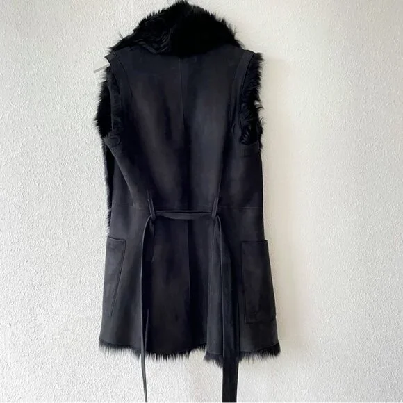 Reversible VINCE Shearling Fur Leather Vest - Picture 7 of 12